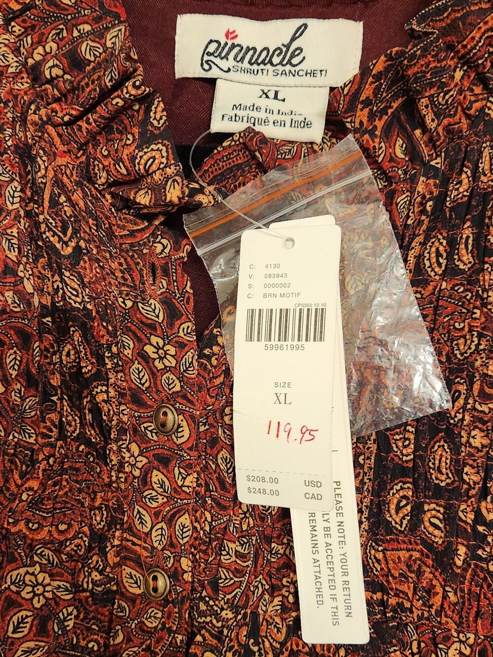 Anthropologie Pinnacle Made In India Detailed W Silk Fall Vibes High-Low Midi - Picture 10 of 15
